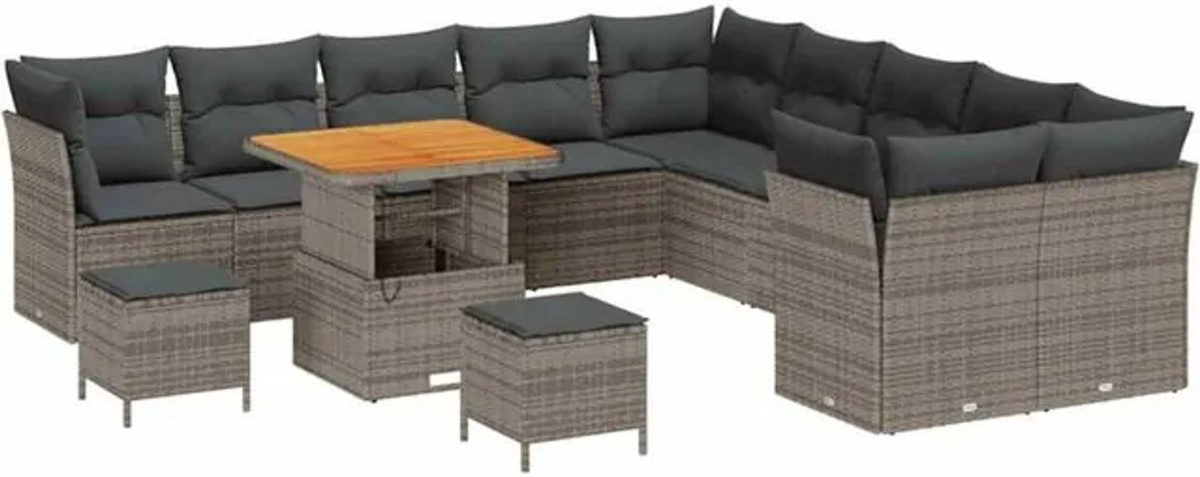 vidaXL Garten-Sofa-Set aus 13 Teilen in Grau aus modernem Polyrattan und Stahl - Bild 1
