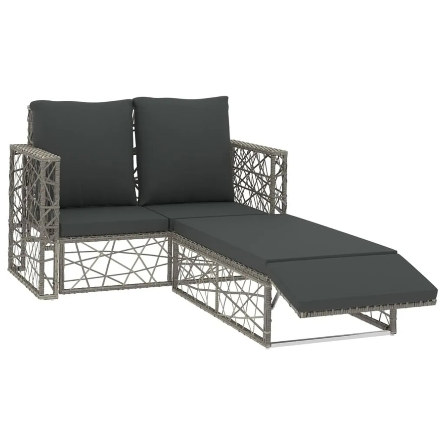 vidaXL 2-tlg Garten-Lounge-Set Modell 5 aus Poly Rattan in Grau mit Ottoman und Auflagen - Bild 2