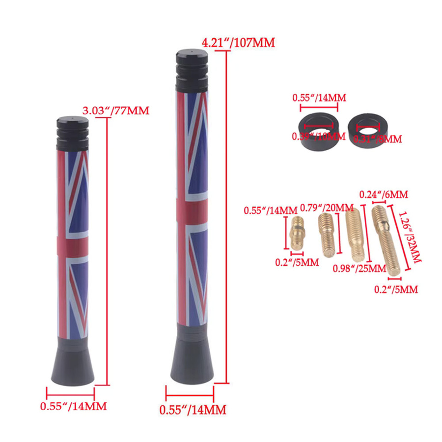 Rhyming Mini Cooper Stubby Antenne im Union Jack Design für F56 S JCW R55 R56 R57 R60 F55, Multicolour Auto Antennenmast Zubehör - Bild 4