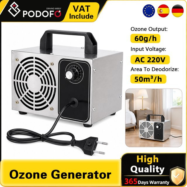 Podofo Ozongenerator Luftreiniger in Silber aus Metall mit 60 g/h zur Entfernung von Formaldehyd, Gerüchen und Rauch für Zuhause, Auto, Büro und Industrie - Bild 1