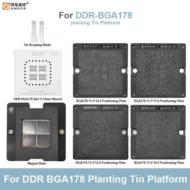 Amaoe Universal Zinn-Plattform-Set für Notebook DDR-Speicher-Reparatur mit BGA78 und BGA178 Reballing-Schablonen - Bild 1