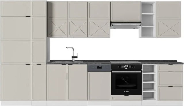 Vicco Fame-Line Küchenzeile in GrauBeige/Weiß mit Anthrazit, Breite: 355 cm - Bild 1