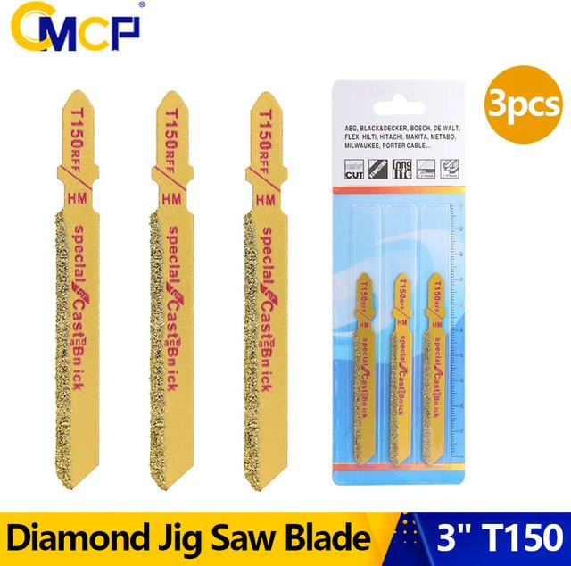 CMCP Diamant-Stichsägeblatt Set, 3 Stück, T150 Hartmetallmaserung, Körnung 50, T-Schaft, Breite: 7,6 cm, zum Schneiden von Keramik- und Marmorfliesen - Bild 1