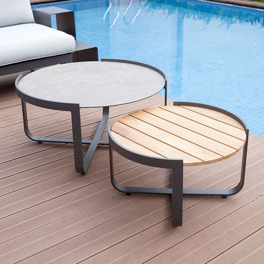 Zebra Fly Lounge 2er Tisch-Set aus Aluminium mit Teakholz und grauer Keramikplatte in Graphite - Bild 2