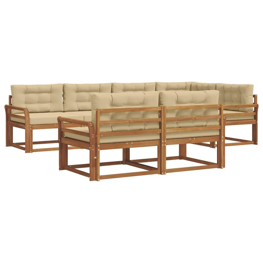 vidaXL Outdoor-Sofagarnitur aus Akazienholz in Natur und Beige, 7-teiliges L-Shape Set mit Kissen und Armlehnen - Bild 2