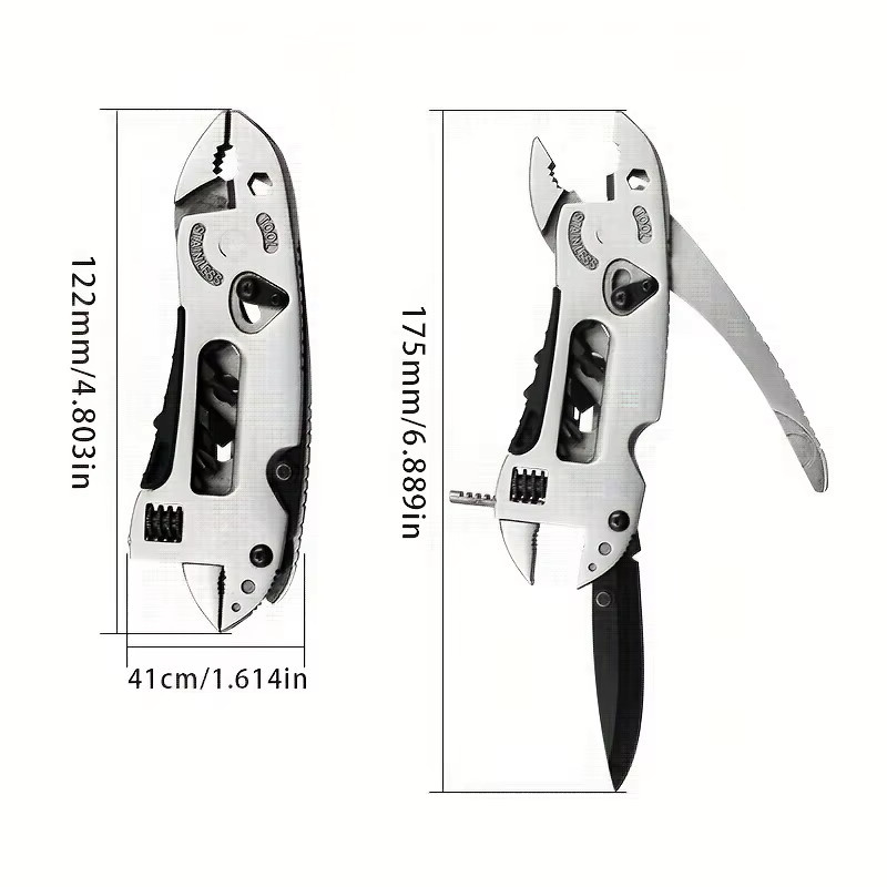 Multifunktionale Mini Klappzange aus Edelstahl mit S2-Stahl Kopf in Silber für Outdoor und Camping - Bild 2