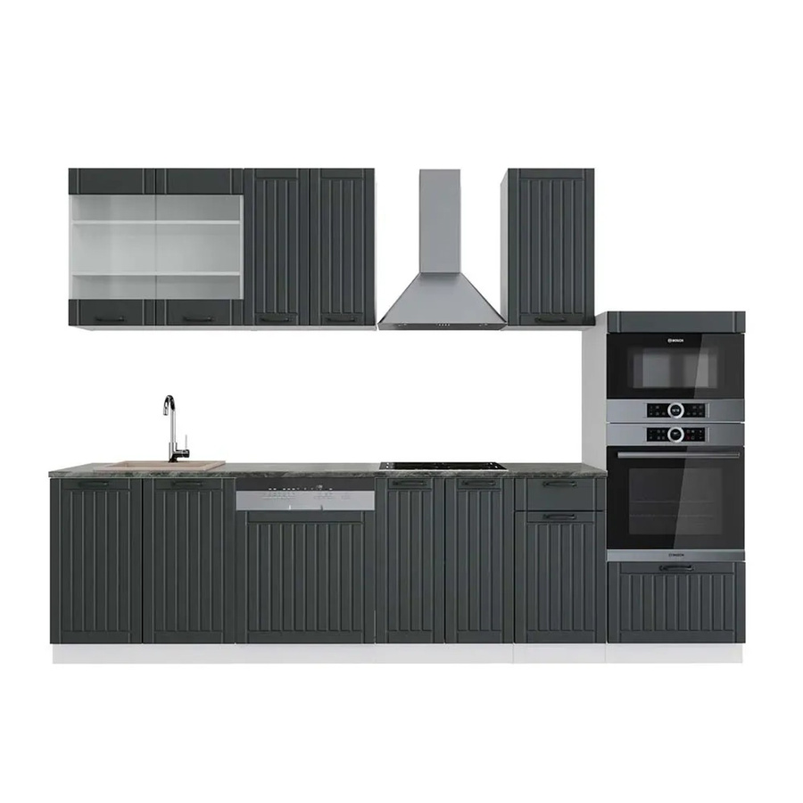Vicco Fame-Line Küchenzeile im Landhausstil in Anthrazit und Weiß mit Hochschrank, Breite: 300 cm - Bild 2