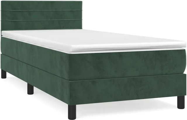 vidaXL Boxspringbett mit Matratze in Dunkelgrün aus Samt, Hybridbett mit Taschenfederkern, B/T/H: 90 x 200 x 78 cm - Bild 1