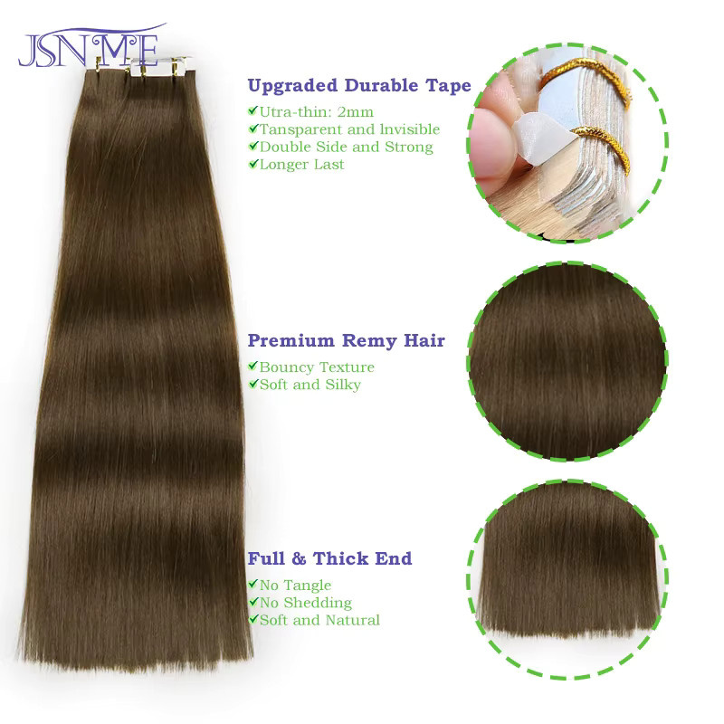 JSNME Tape-In-Haarverlängerung Echthaar, glatt, braun, blond, 2,5 g, 40,6–55,9 cm - Bild 2