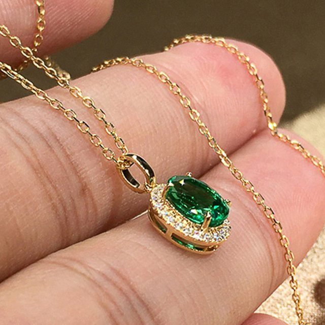 Huitan Halskette mit Anhänger, Gold, grüne Zirkonia, Damen - Bild 1