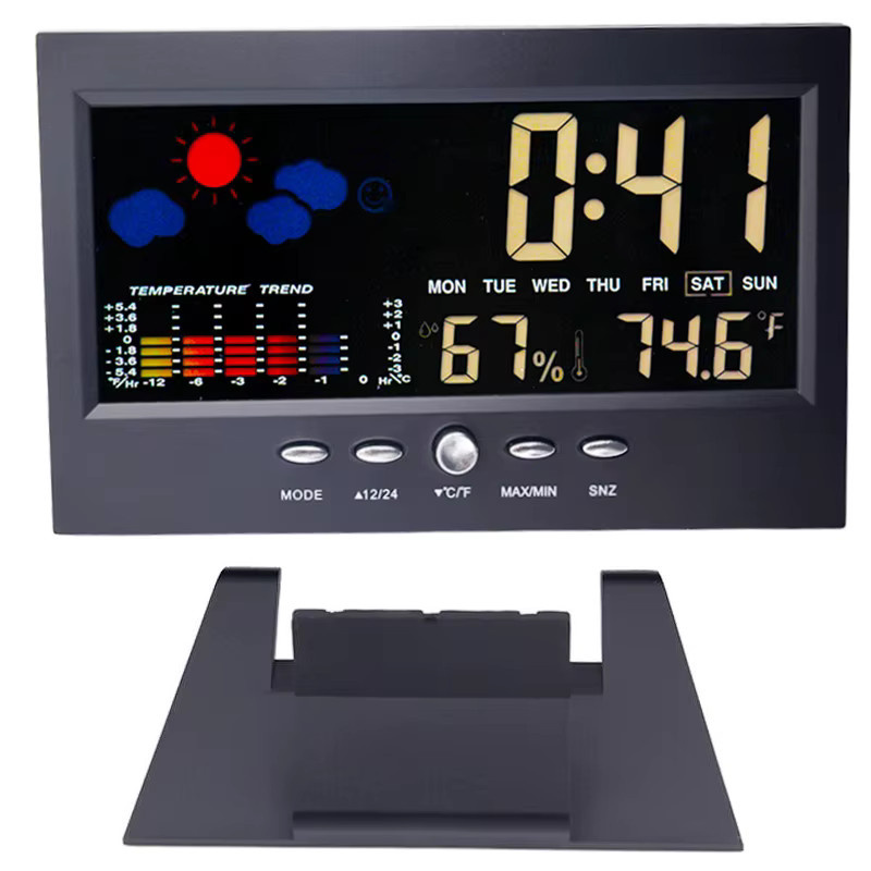 Multifunktions Digital-Wetterstation von JUANJUAN in Schwarz mit Thermometer, Hygrometer, Uhr, Wecker und Wettervorhersage - Bild 4