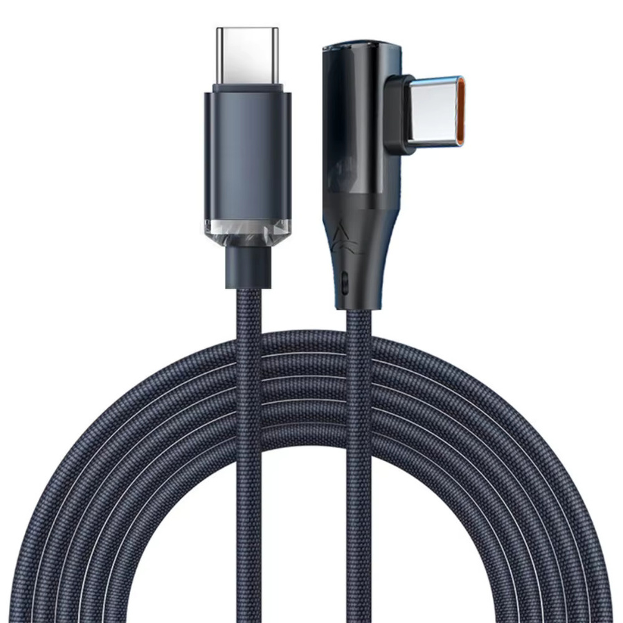 120 W USB-C auf USB-C Schnellladekabel mit 90 Grad Winkel für iPhone, Samsung, Xiaomi und Huawei in Schwarz und Lila - Bild 5