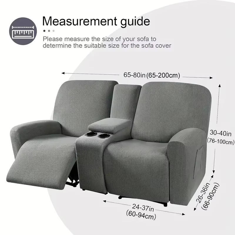 WANERQU 2-Sitzer Relaxsessel-Bezüge mit Konsolenabdeckung, elastischer Loveseat-Schonbezug für Relaxsessel in Blau und Grau - Bild 2