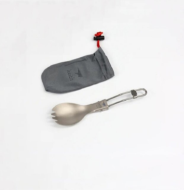 Keith Titan zusammenklappbares Besteck-Set Ti5301 aus Metall in Silber Matt für Outdoor und Picknick - Bild 1