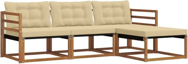 vidaXL Outdoor-Sofagarnitur 4-teilig aus Akazienholz mit Textilene und Kissen in Beige und Natur - Bild 1