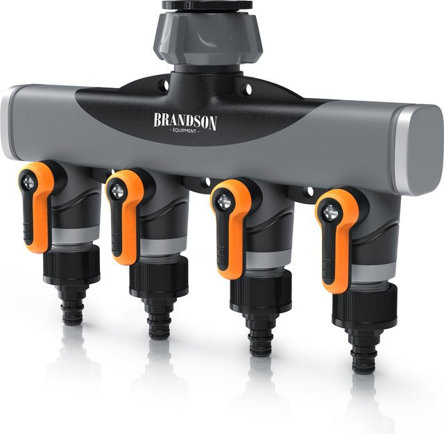 Brandson 4-Wege Wasserverteiler 3/4 Zoll, 2-teiliges Set, grauer Schlauchverteiler mit Flow Control und Quick Coupling für deine Gartenbewässerung - Bild 1