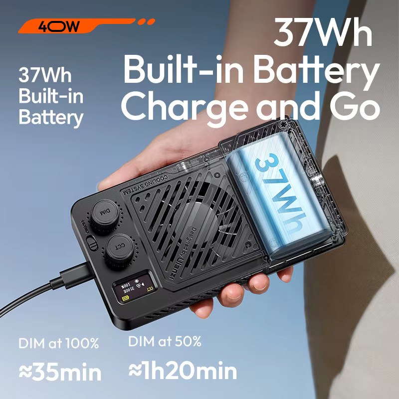 Ulanzi P40 Bi RGB Videoleuchte 40 W mit Lüfter, 14000 Lux, 2700–6500 K, 5000 mAh Akku, Schwarz - Bild 4