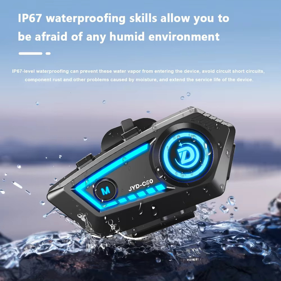 Kebidumei C50 Motorradhelm-Headset mit Bluetooth 5.4, Stereo Freisprechfunktion, IP67 Wasserdicht und farbiger Umgebungsbeleuchtung in Schwarz - Bild 4