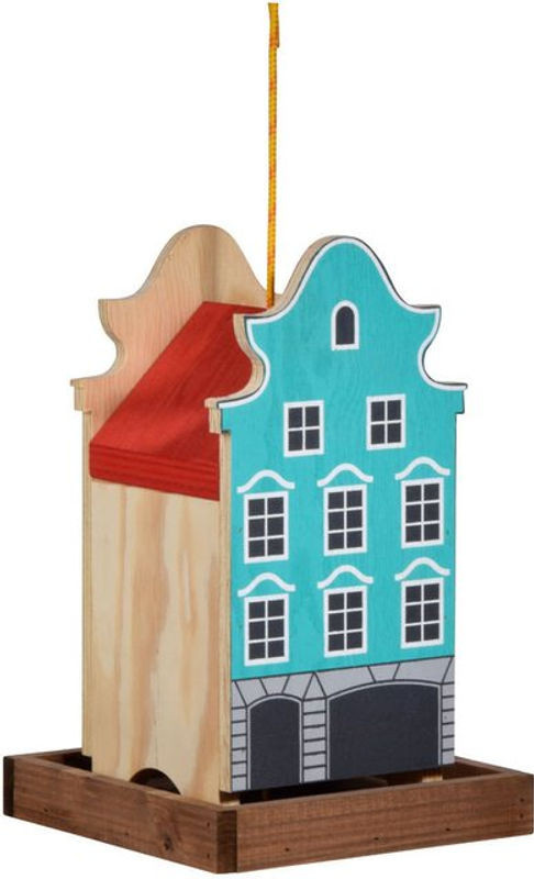 dobar Deko-Vogelhaus Münster aus Holz in Blau und Rot, Landhaus-Stil, B/T/H: 19 x 19 x 30 cm - Bild 1