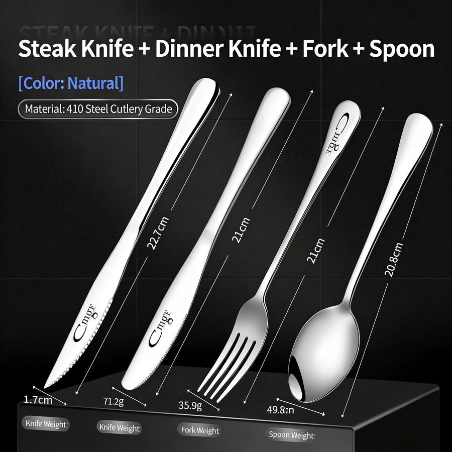 4-teiliges Reisegeschirr-Set aus poliertem Edelstahl in Silber mit Messer, Gabel und Löffel für Camping und Picknick - Bild 6