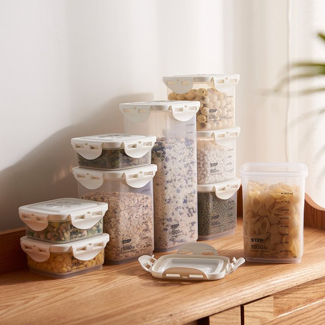 4er Set versiegelte Vorratsgläser aus Glas mit Kunststoffdeckel für Getreide und Lebensmittel, transparent, luftdicht und feuchtigkeitsbeständig - Bild 1