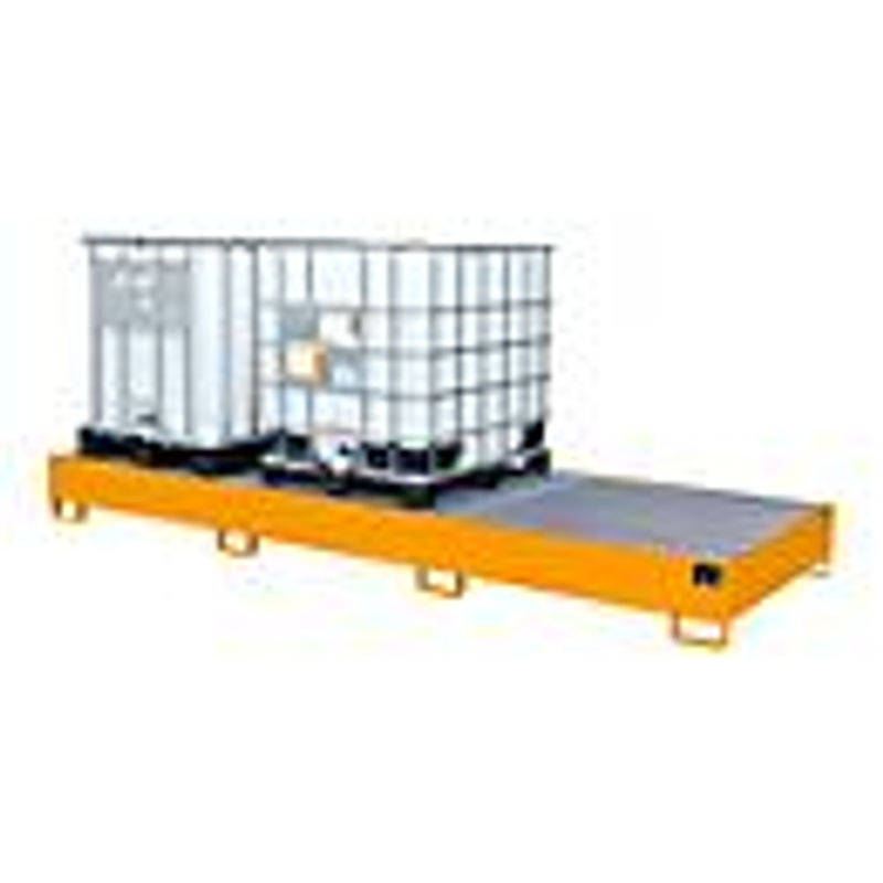 Auffangwanne AW 1000-3 aus Stahl für IBC-Container und Fässer, gelborange, B: 130 cm, T: 385 cm, H: 34 cm - Bild 2