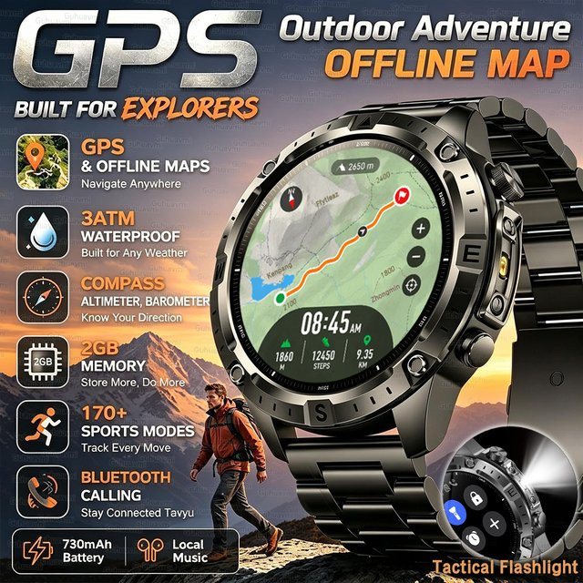 GUHUAVMI Smartwatch, GPS, Bluetooth, 3 ATM, Schwarz, Herren - Bild 1