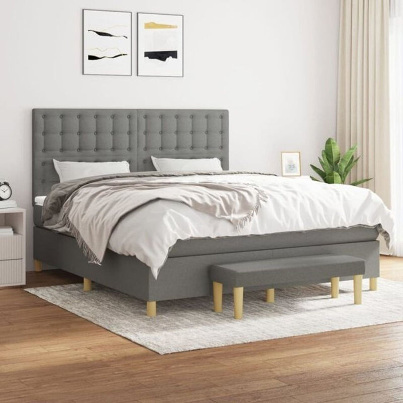 Vidaxl Boxspringbett mit Matratze in Anthrazit und Grau aus Stoff, B/T: 180 x 200 cm - Bild 1