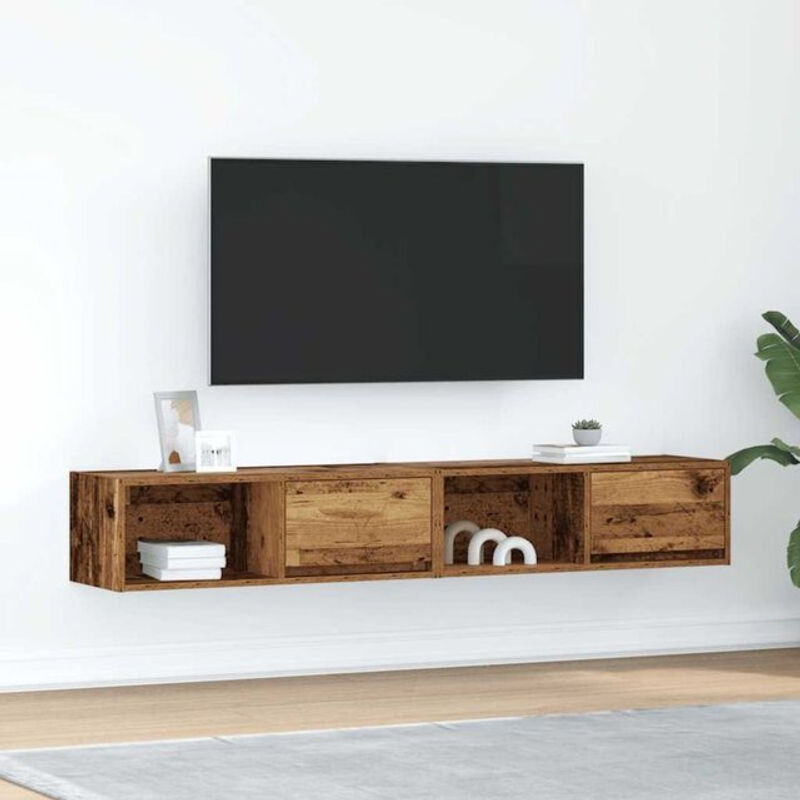 Vidaxl TV-Schrank Set 2 Stück in Braun im Landhaus und Industrial Stil aus Holzwerkstoff B/T/H: 80 x 31 x 25,5 cm - Bild 1