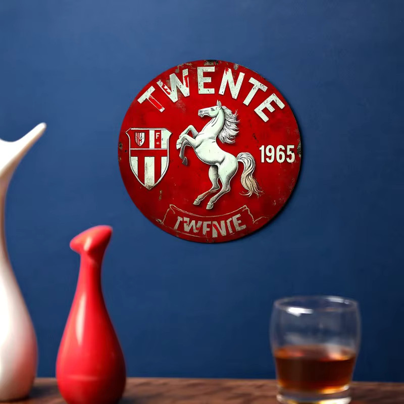 CIFBUY Twente F.C. Logo-Metall-Wandschild, Vintage-Emblem in Rot, rund, Durchmesser: 20 cm - Bild 3