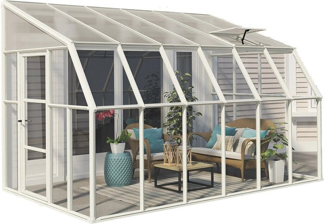 Palram Canopia Gewächshaus Weiß mit Fundamentrahmen und Regenrinnen aus Polycarbonat mit Satteldach 9,9 m² - Bild 1