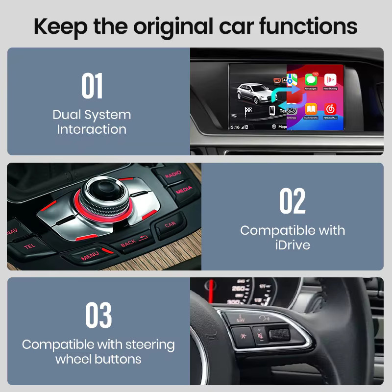 Junsun Wireless CarPlay und Android Auto Interface Decoder mit GPS, Bluetooth und Airplay für Audi Q5 S5 A4 B8 A5 (2009-2015) - Bild 5