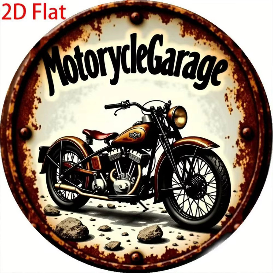CIFbuy Vintage Motorrad Metallschild aus Aluminium, runde Wandkunst in Multicolour für deine Garagendekoration - Bild 2