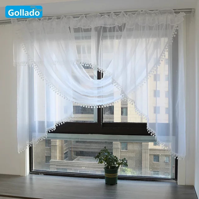 Gollado Fenstervorhang aus Spitze in Weiß mit bogenförmigem Volant, transparent, Breite: 100 cm, Höhe: 200 cm - Bild 1