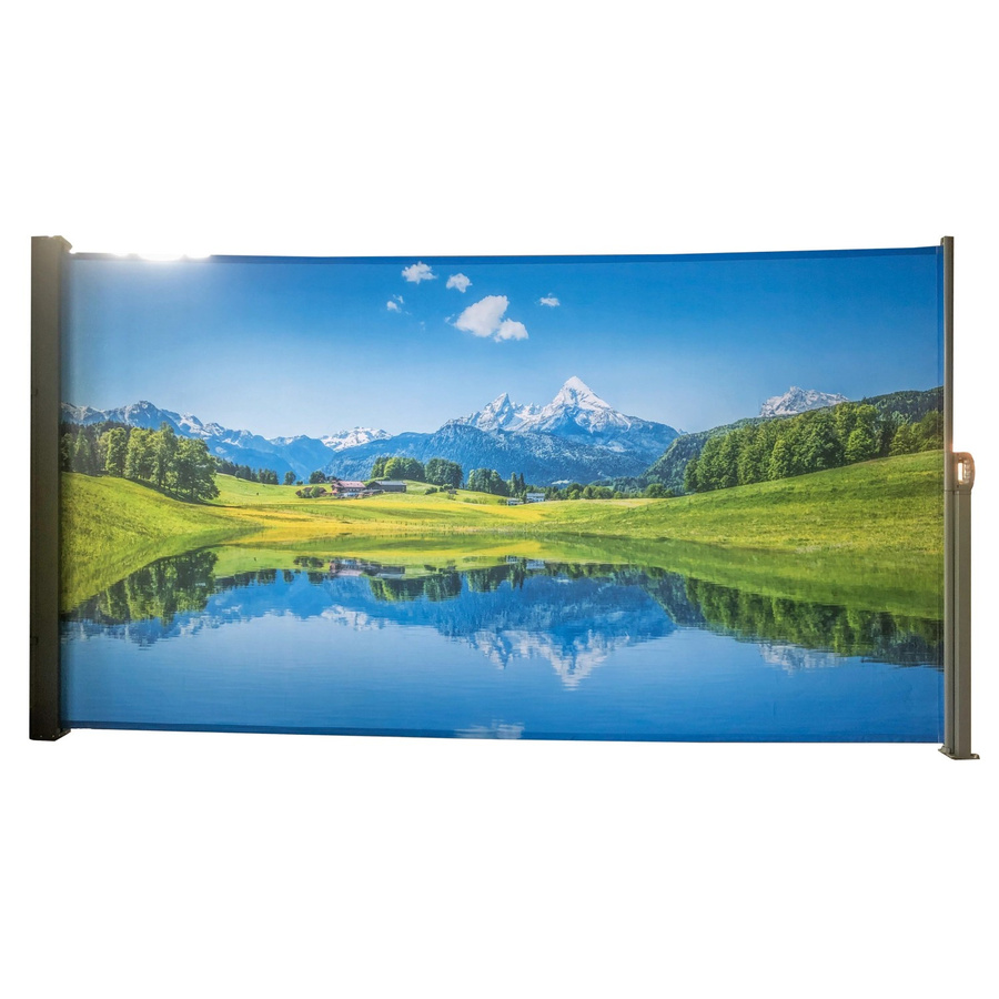 Garden Pleasure Seitenmarkise Motiv Bergsee in Schwarz mit silbergrauem Rahmen und Federrolle, Breite: 300 cm, Höhe: 160 cm - Bild 2
