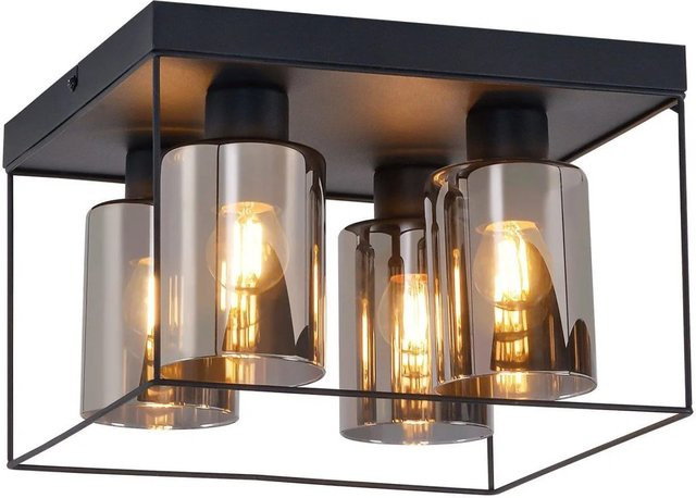 NETTLIFE Deckenleuchte aus Metall und Glas in Schwarz, quadratisch, B/T/H: 30 x 30 x 20,5 cm - Bild 1