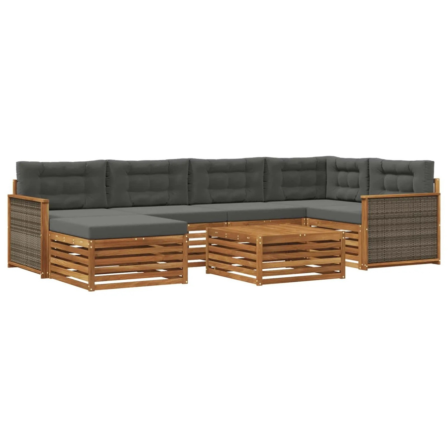 vidaXL Outdoor-Sofagarnitur L-Form aus Akazienholz mit 7 Kissen in Natur und Anthrazit - Bild 2