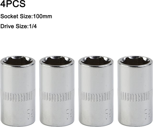 VIBRATITE 4er Set Chrom-Vanadium-Stahl Steckschlüssel 10mm, 6-Punkt, 1/4 Zoll Antrieb, Silber - Bild 1