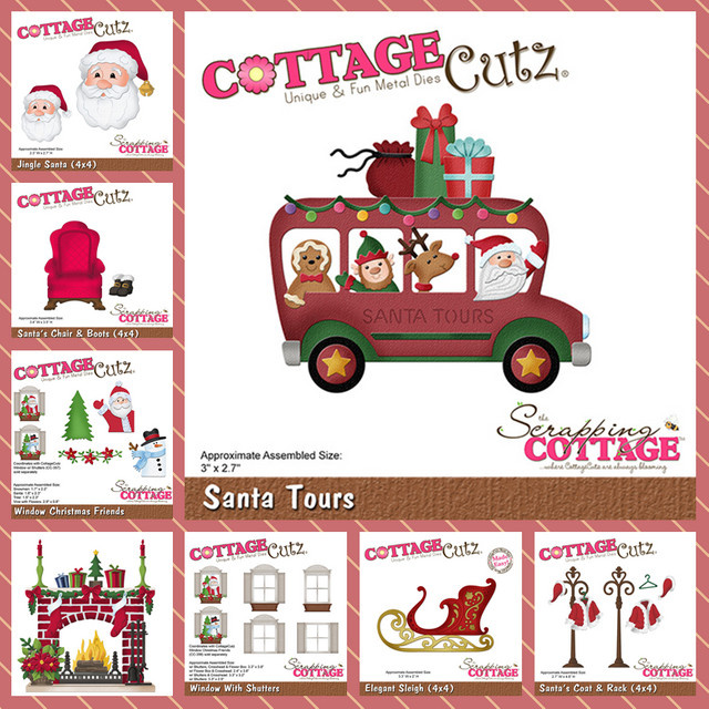Metall Stanzformen für Scrapbooking und Bastelarbeiten mit Weihnachtsmann, Auto, Zwerg, Schneeball, Bär und Kamin für Papier und Karten - Bild 1