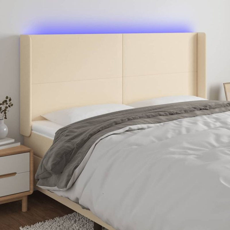 Vidaxl Bettkopfteil mit LED in Cremefarben, modern gepolstert, B: 183 cm, T: 16 cm, H: 118/128 cm - Bild 1