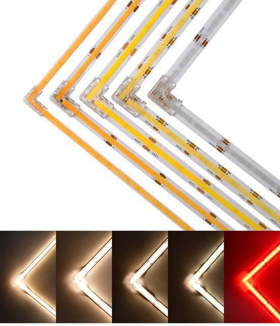 Rechtwinklige L-Form Eckverbinder für COB-LED-Streifen in 2-polig, 3-polig und 4-polig für CCT-RGB-Bandbeleuchtung, transparent, Breite: 5 mm, 8 mm oder 10 mm - Bild 1