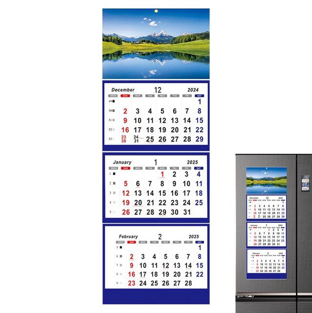 Kalender 2025 mit 3-Monats-Display für deine tägliche Planung und Organisation, vertikaler Wandkalender von Dezember 2024 bis Januar 2026, mehrfarbig - Bild 1