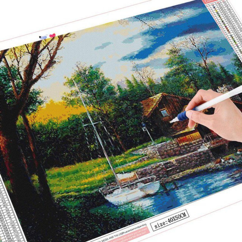 FIYO Diamond Painting Set 5D DIY Haus Motiv mit Strass zur Innendekoration, mehrfarbig, B/H: 20 x 30 cm - Bild 1