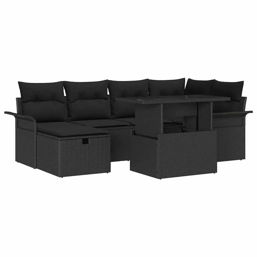 7-tlg. vidaXL Garten-Sofa-Set aus Poly Rattan in Schwarz mit UV-beständigen Polsterkissen - Bild 2