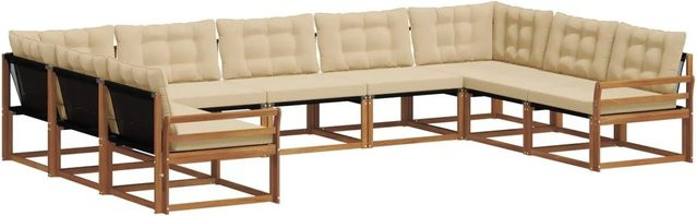vidaXL Outdoor-Sofagarnitur 9-teilig aus Akazienholz mit Textilene und Kissen in Natur und Beige - Bild 1