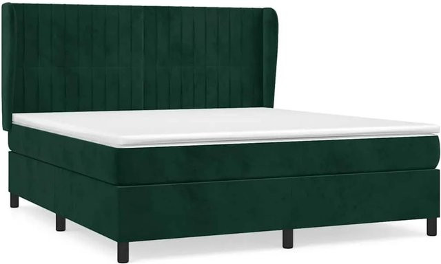 vidaXL Boxspringbett mit Matratze in Dunkelgrün aus Samt, Hybrid-Design mit Taschenfederkern, B/T/H: 180 x 200 x 183 cm - Bild 1