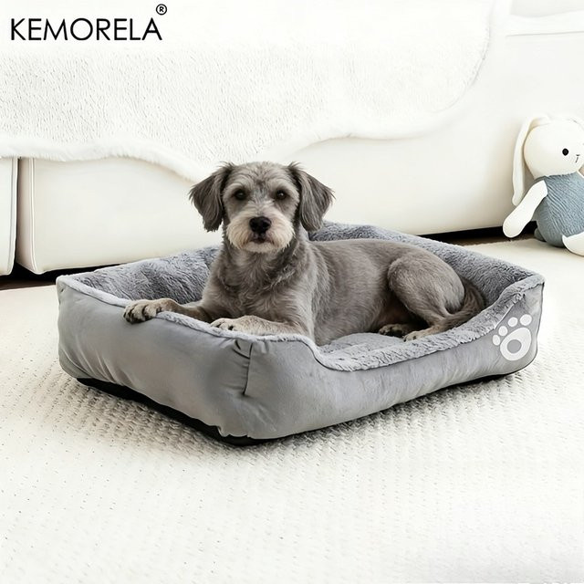 Luxuriöses Hundebett von KEMORELA aus Polyesterfaser für kleine bis mittelgroße Hunde, rechteckig, Schwarz/Grau - Bild 1