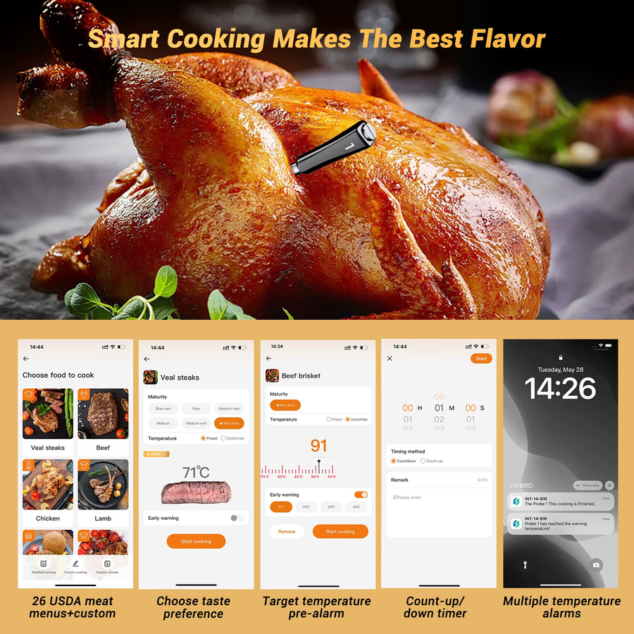 Inkbird Kabelloses Bluetooth Fleischthermometer in Schwarz mit 4 Sensoren und App-Steuerung für BBQ und Grillen - Bild 5