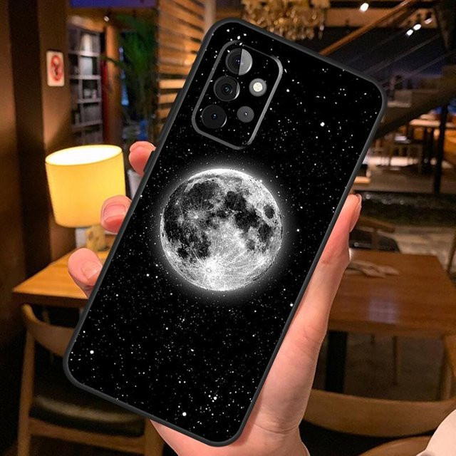 Samsung Galaxy Handyhülle mit Mond und Sternen Weltraum Design in Schwarz für verschiedene Samsung Galaxy Modelle wie A36 A56 A26 A16 A06 A53 A33 A13 A12 A32 A52 A55 A35 A15 A54 A34 A14 (4G/LTE) - Bild 1