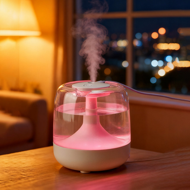 TENGKESi Aroma Diffuser Luftbefeuchter mit Farbwechsel-Beleuchtung und transparentem Wassertank in Weiß - Bild 1